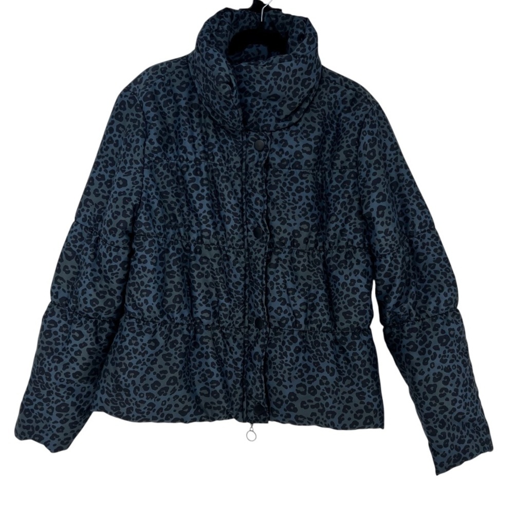 True Grit Vintage Blue Leopard Puffer Jacket Coat Size XL